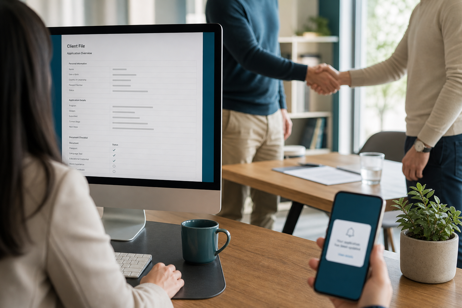 Advisors, partners, and clients collaborating around casework